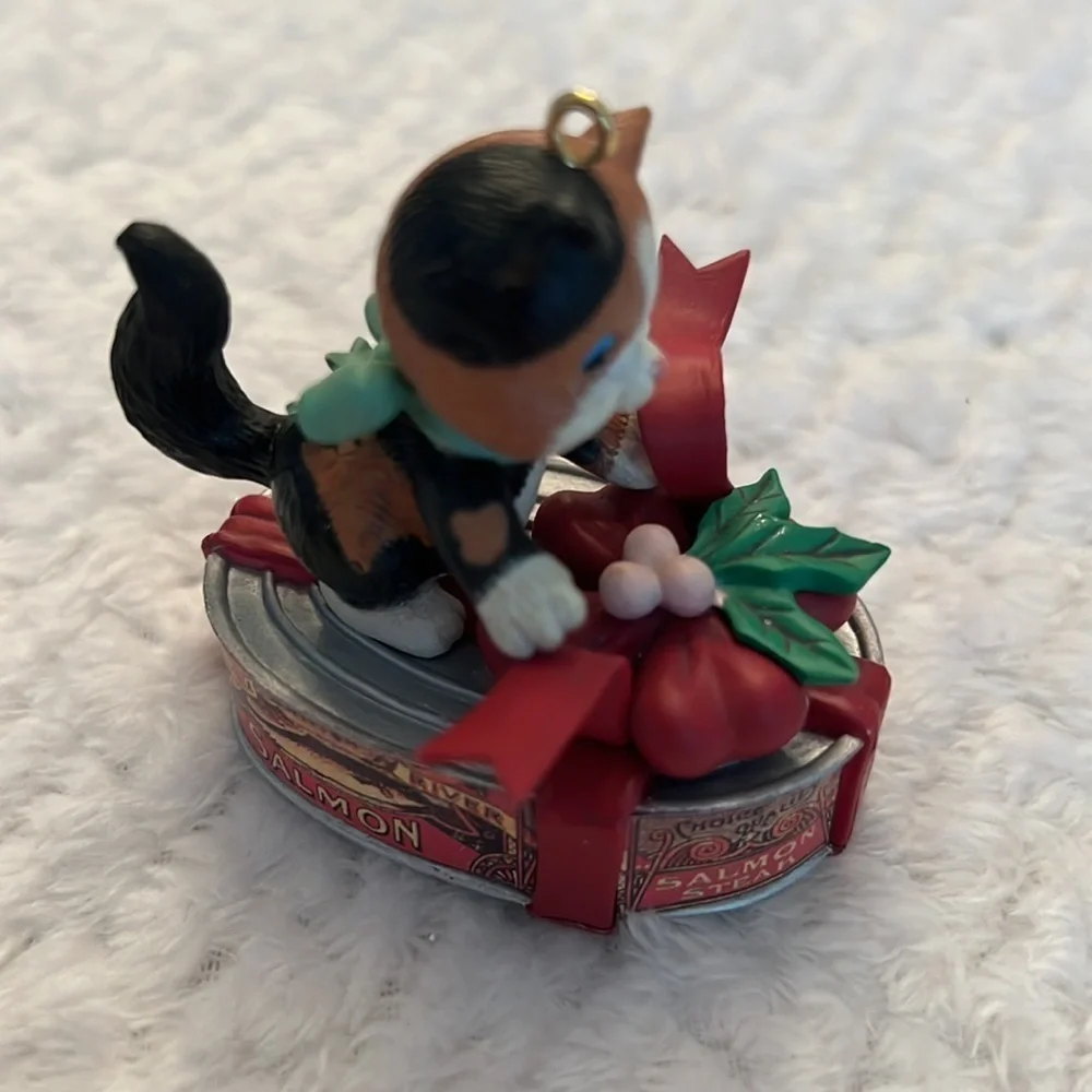 Vintage Resin Christmas Ornaments Cat Bear Owl Set of 3